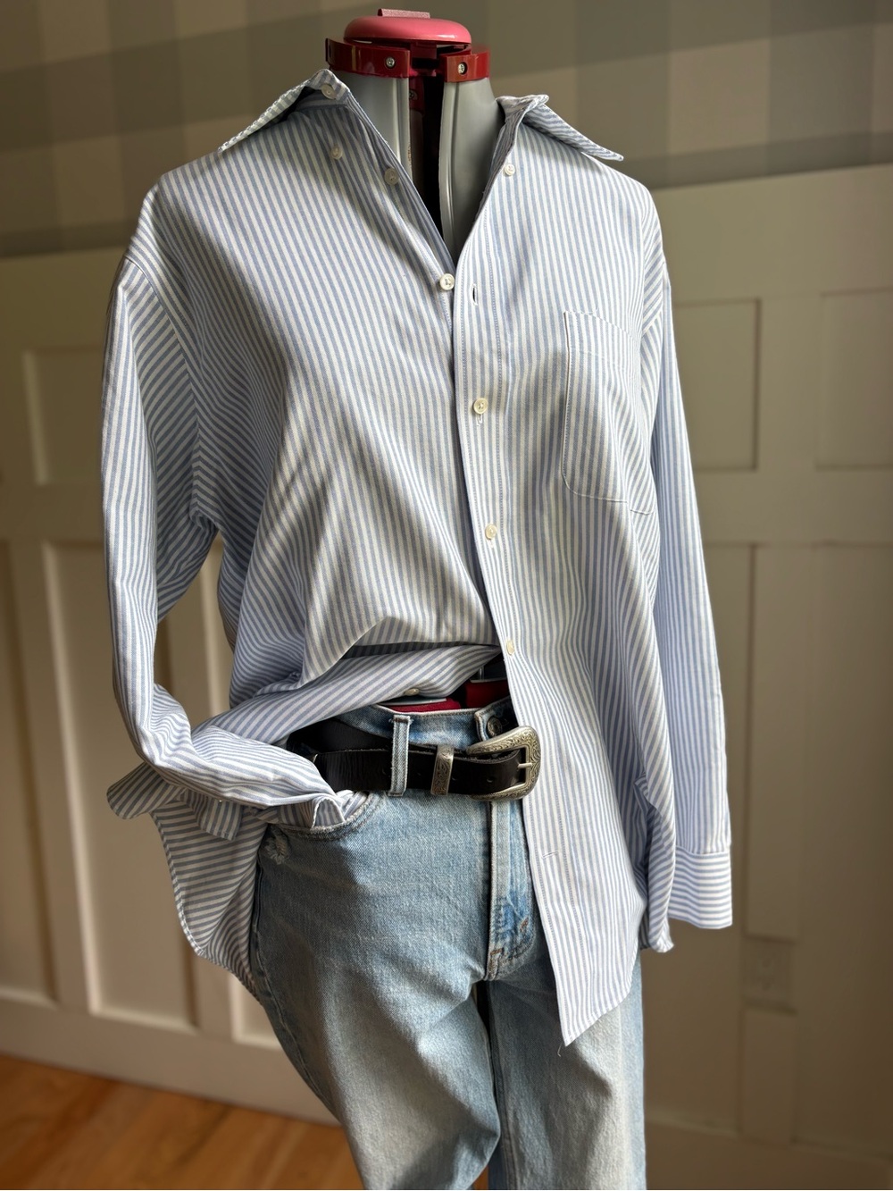 Stafford Light Blue and White Striped Button-Down Shirt